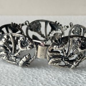 Danecraft Vintage Sterling Silver Floral Panel Bracelet